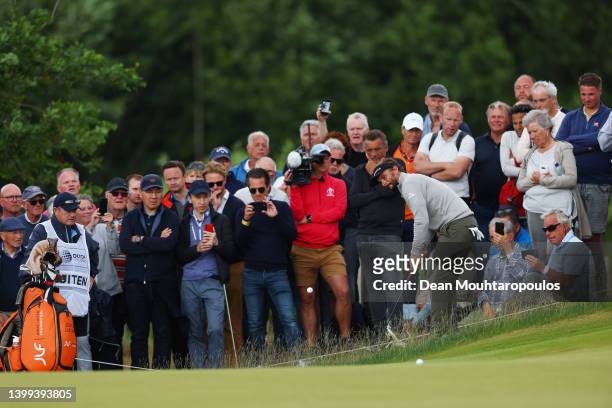 Joost Luiten of Netherlands chips onto the 7th green during Day One of the Dutch Open at Bernardus Golf on May 26, 2022 in Cromvoirt, Netherlands.