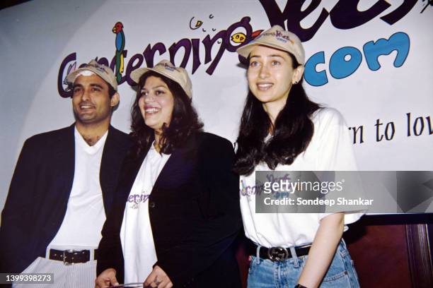 Bollywood actors Akshay Khanna, Mandira Kapoor and Karishma Kapoor during a photo-op in New Delhi.