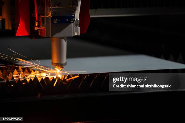 image of cutting metal with plasma laser. - sheet metal stock pictures, royalty-free photos & images