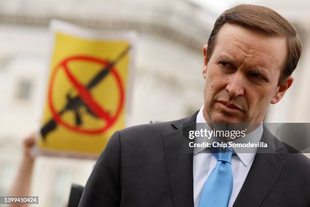 Sen. Chris Murphy attends a rally with fellow Senate Democrats and gun control advocacy groups outside the U.S. Capitol on May 26, 2022 in...