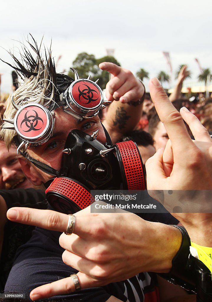 Soundwave 2012 Festival-goers cheer as Mastadon perform on stage during Soundwave ...