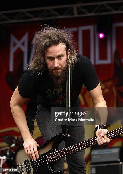 Brent Hinds of Mastadon performs on stage during Soundwave 2012 at the Sydney Showground on February 26, 2012 in Sydney, Australia.