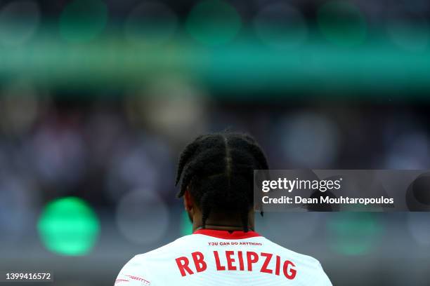 Christopher Nkunku of Leipzig in action during the final match of the DFB Cup 2022 between SC Freiburg and RB Leipzig at Olympiastadion on May 21,...