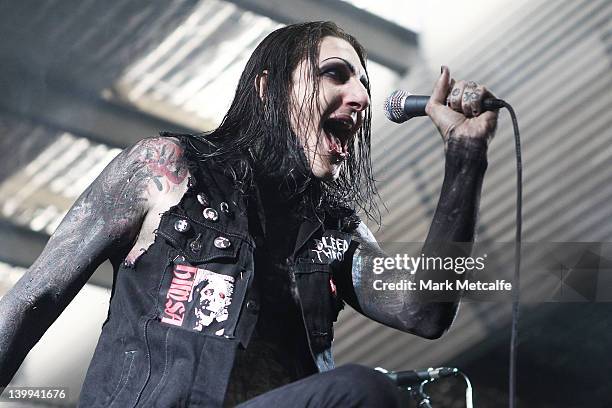 Chris Cerulli of Motionless in White performs on stage during Soundwave 2012 at the Sydney Showground on February 26, 2012 in Sydney, Australia.