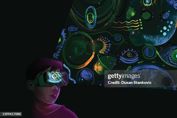 virtual reality-headset - weltraum und astronomie stock-grafiken, -clipart, -cartoons und -symbole