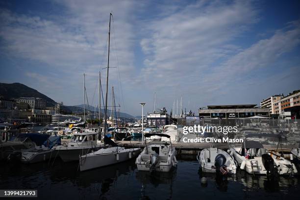 The Red Bull Racing and Scuderia AlphaTauri Energy Station is pictured in the harbour during previews ahead of the F1 Grand Prix of Monaco at Circuit...