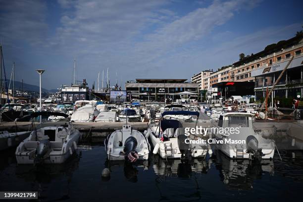 The Red Bull Racing and Scuderia AlphaTauri Energy Station is pictured in the harbour during previews ahead of the F1 Grand Prix of Monaco at Circuit...