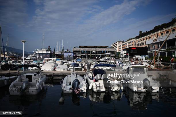 The Red Bull Racing and Scuderia AlphaTauri Energy Station is pictured in the harbour during previews ahead of the F1 Grand Prix of Monaco at Circuit...