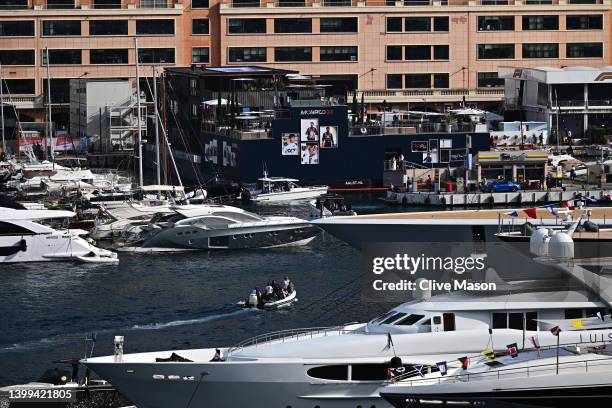 The Red Bull Racing and Scuderia AlphaTauri Energy Station is pictured in the harbour during previews ahead of the F1 Grand Prix of Monaco at Circuit...