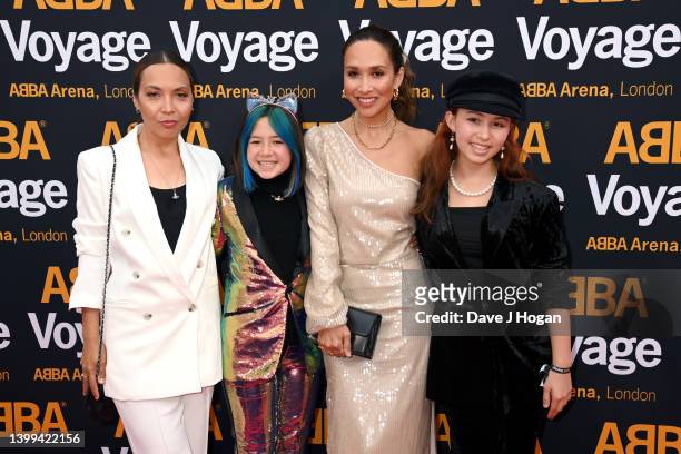 Myleen Klass, sister Jessie, Hero and Ava attend the first performance of ABBA "Voyage" at ABBA Arena on May 26, 2022 in London, England.