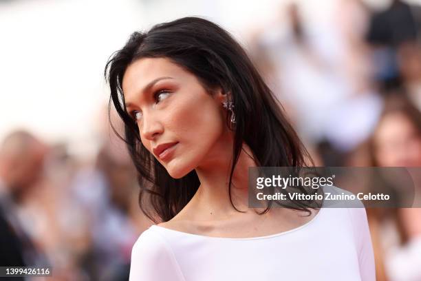 Bella Hadid attends the screening of "Broker " during the 75th annual Cannes film festival at Palais des Festivals on May 26, 2022 in Cannes, France.