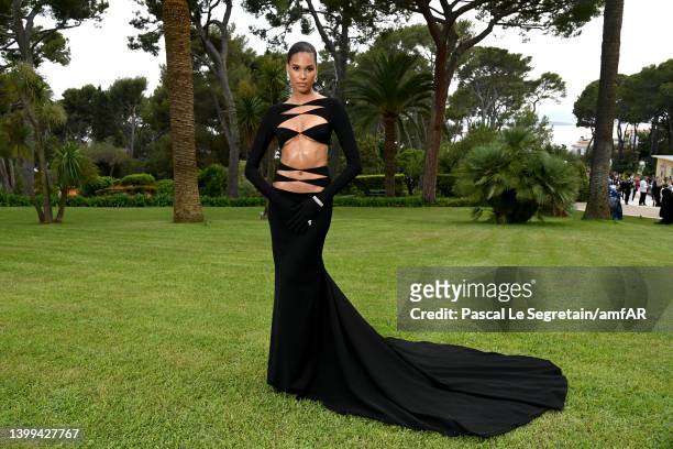 Cindy Bruna poses during amfAR Gala Cannes 2022 at Hotel du Cap-Eden-Roc on May 26, 2022 in Cap d'Antibes, France.