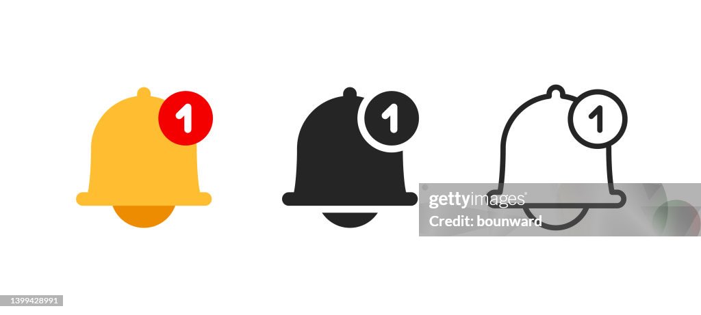 Iconos de línea plana de color de la campana de notificación