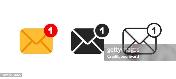 notification mail color flat line icons - notification icon stock illustrations