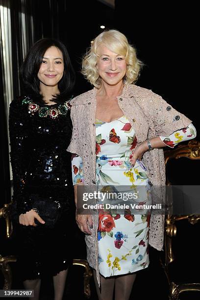 Gao Yuanyuan and Dame Helen Mirren attend Dolce & Gabbana VIP Room at the Metropol during Milan Womenswear Fashion Week on February 26, 2012 in...