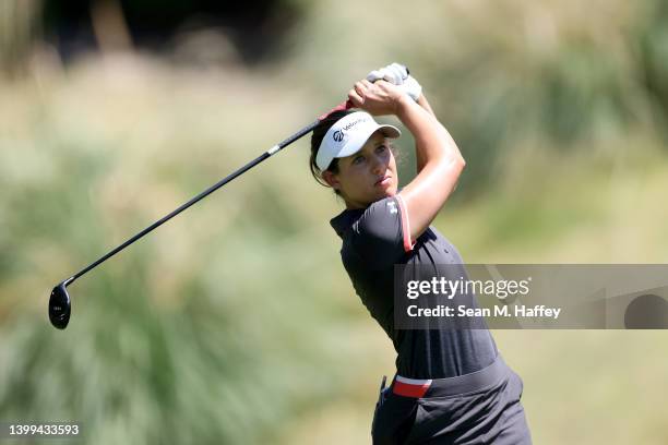 Albane Valenzuela of Switzerland hits a drive on the fourth tee during the Bank of Hope LPGA Match-Play Hosted by Shadow Creek at Shadow Creek Golf...