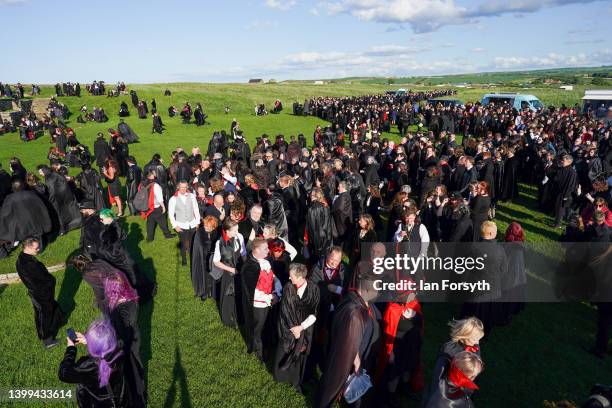 People dressed as vampires gather during a world record attempt for the largest gathering of vampires in one location, at Whitby Abbey on May 26,...