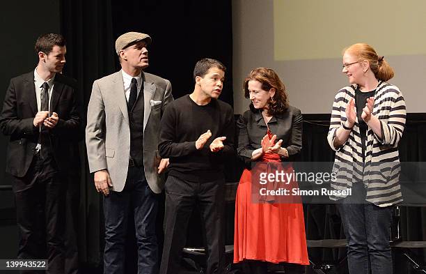 Actors Jake O'Connor, Kevin Geer, Carlos Alban, Betsey Aidem and film editor Anne McCabe attend the Film Society of Lincoln Center screening of...