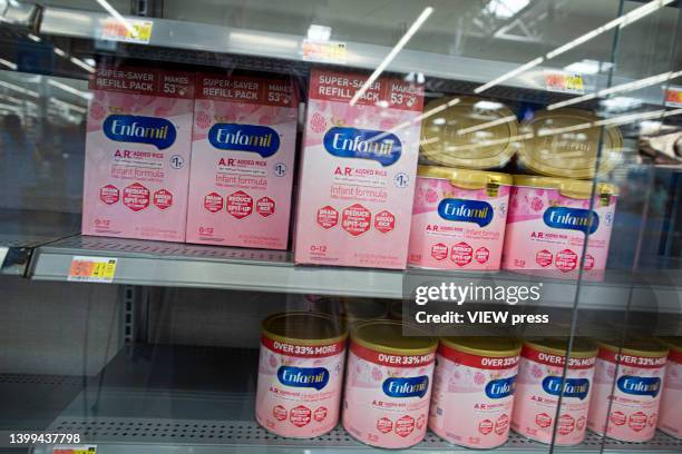 Shelves are empty at a Walmart store during a baby formula shortage on May 26, 2022 in North Bergen, NJ. A recent shortage of baby formula started...