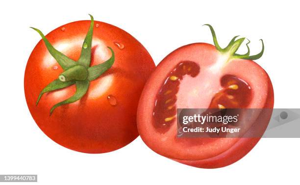 illustrazioni stock, clip art, cartoni animati e icone di tendenza di coppia di pomodori b - chopped tomatoes