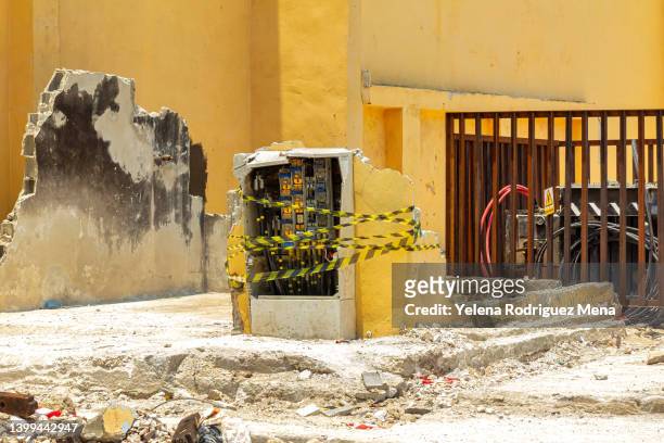 electric panel in collapsed building - electrical panel box stock pictures, royalty-free photos & images