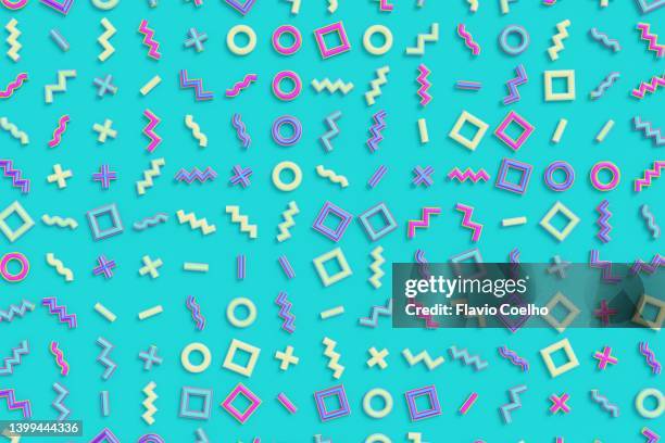 80s retro pattern on  turquoise background - 80s patterns foto e immagini stock