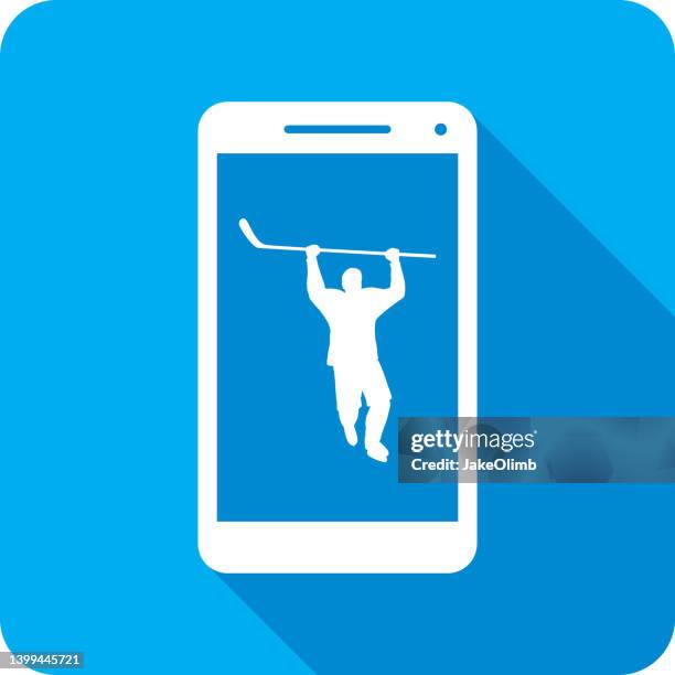 hockey player smartphone icon silhouette - hockey net stock-grafiken, -clipart, -cartoons und -symbole