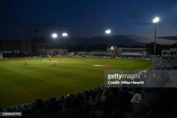 General view during the Vitality T20 Blast match between Sussex Sharks and Glamorgan at The 1st Central County Ground on May 26, 2022 in Hove,...