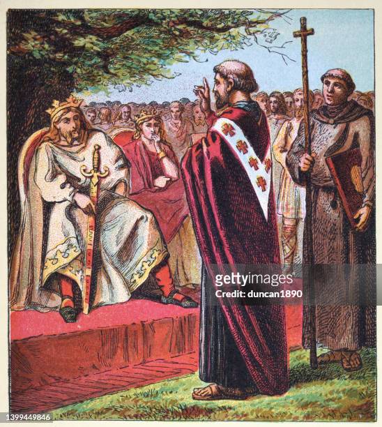 saint augustine of canterbury converting king ethelbert to christianity - canterbury england stock illustrations