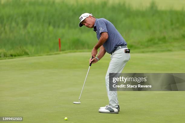 Chris DiMarco of the United States putts on the 14th green during the first round of the Senior PGA Championship presented by KitchenAid at Harbor...