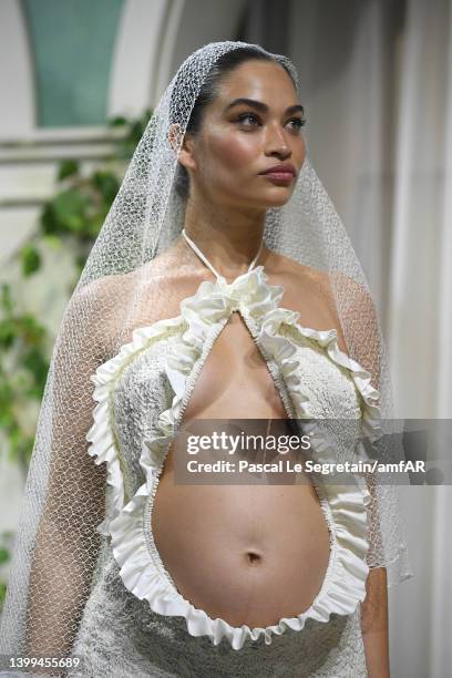 Shanina Shaik walks on the runway in the fashion show during the amfAR Cannes Gala 2022 at Hotel du Cap-Eden-Roc on May 26, 2022 in Cap d'Antibes,...