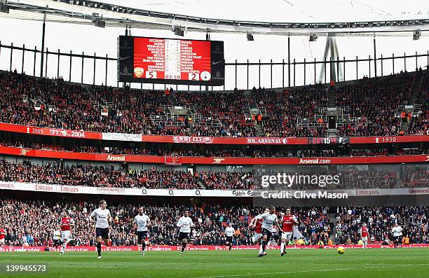 General view showing the score on the big screen during the Barclays Premier League match between Arsenal and Tottenham Hotspur at Emirates Stadium...