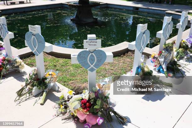 Memorial for a victim's of Tuesday's mass shooting at an elementary school, are seen in City of Uvalde Town Square on May 26, 2022 in Uvalde, Texas....