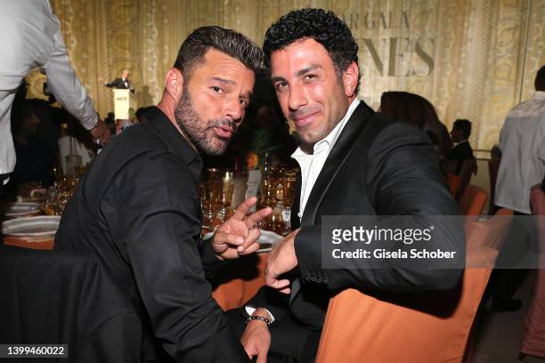 Ricky Martin and Jwan Yosef attend the amfAR Cannes Gala 2022 at Hotel du Cap-Eden-Roc on May 26, 2022 in Cap d'Antibes, France.