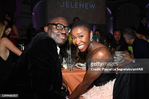 Edward Enninful and Cynthia Erivo attend the amfAR Cannes Gala 2022 at Hotel du Cap-Eden-Roc on May 26, 2022 in Cap d'Antibes, France.