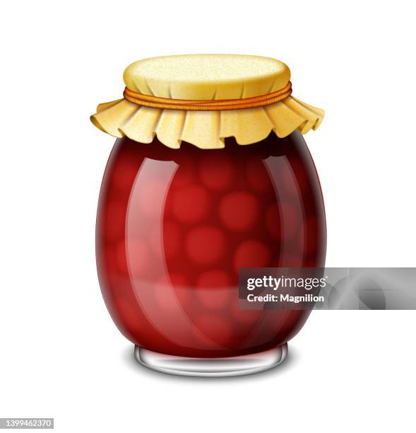 illustrazioni stock, clip art, cartoni animati e icone di tendenza di marmellata di ciliegie in scatola - gelatin dessert