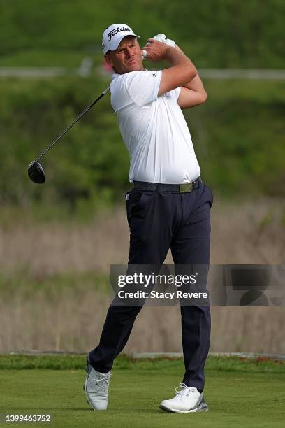 Robert Karlsson of Sweden hits his tee shot on the seventh hole during the first round of the Senior PGA Championship presented by KitchenAid at...