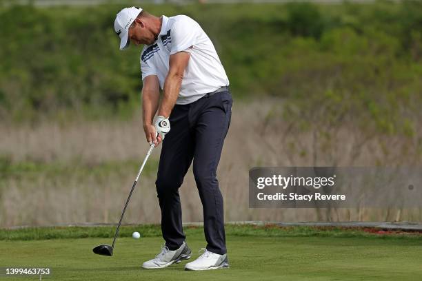 Robert Karlsson of Sweden hits his tee shot on the seventh hole during the first round of the Senior PGA Championship presented by KitchenAid at...