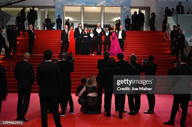 Bert Hamelinck, Tara Abboud, Adil El Arbi, Lubna Azaabal, Bilal Fallah, Ahmed Al Munirawi, Dimitri Verbeeck and guests attend the screening of...