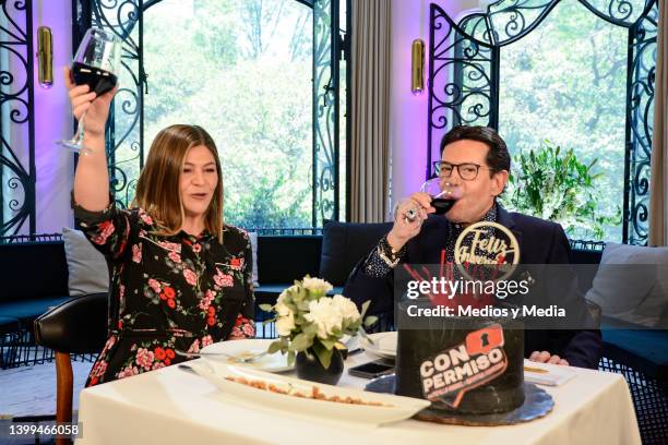 Tv Host Martha Figueroa and Juan José Origel during the first anniversary celebration of the TV show "Con Permiso" on May 26, 2022 in Mexico City,...