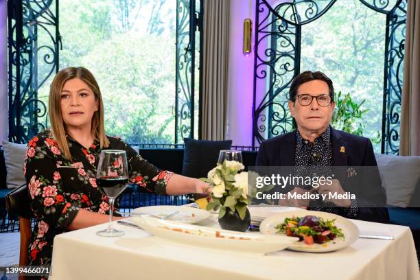 Tv Host Martha Figueroa and Juan José Origel during the first anniversary celebration of the TV show "Con Permiso" on May 26, 2022 in Mexico City,...