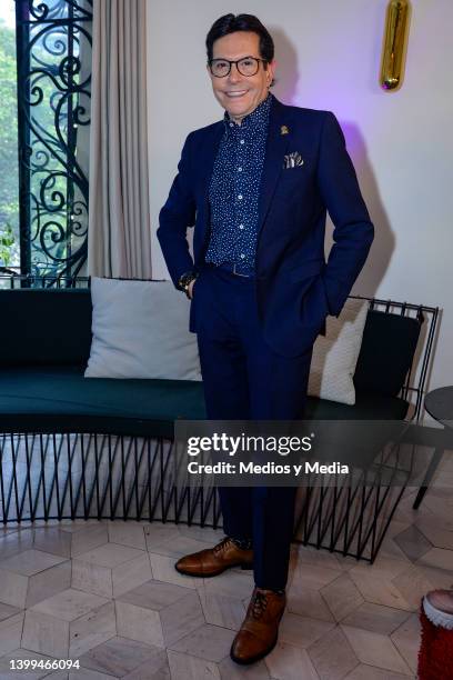 Tv Host Juan José Origel poses for a photo during first anniversary celebration of the TV show "Con Permiso" on May 26, 2022 in Mexico City, Mexico.