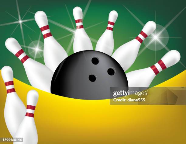 bowling pins and ball with copy space - bowling alley background stock illustrations
