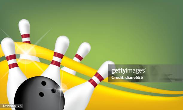 bowling pins and ball with copy space - bowling alley background stock illustrations