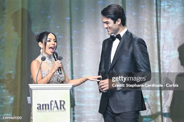 Vanessa Hudgens and Matteo Bocelli during the amfAR Cannes Gala 2022 at Hotel du Cap-Eden-Roc on May 26, 2022 in Cap d'Antibes, France.