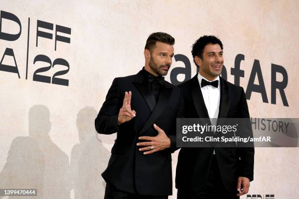 Ricky Martin and Jwan Yosef attend the amfAR Gala Cannes 2022 at Hotel du Cap-Eden-Roc on May 26, 2022 in Cap d'Antibes, France.