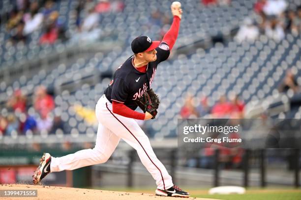 Patrick Corbin of the Washington Nationals pitches in the first inning against the Colorado Rockies at Nationals Park on May 26, 2022 in Washington,...