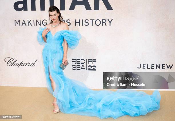 Milla Jovovich attends amfAR Gala Cannes 2022 at Hotel du Cap-Eden-Roc on May 26, 2022 in Cap d'Antibes, France.at Hotel du Cap-Eden-Roc on May 26,...