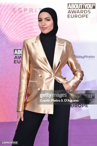 Khaoula Boumeshouli arrives at the ABOUT YOU Awards Europe 2022 at Superstudio Maxi on May 26, 2022 in Milan, Italy.