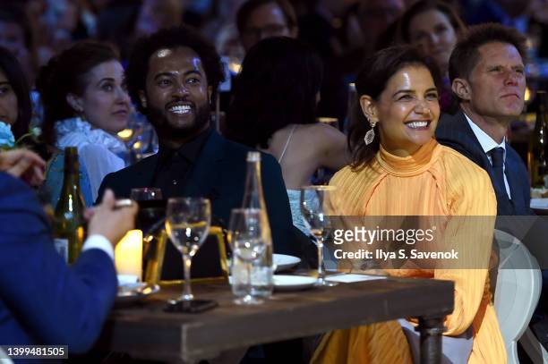 Bobby Wooten III and Katie Holmes attend The Silver Ball: The Moth's 25th Anniversary Gala honoring David Byrne at Spring Studios on May 26, 2022 in...